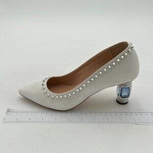 FSJ Women Bridal Pointed Toe Chunky Block High Heel Crystal Pumps Wedding